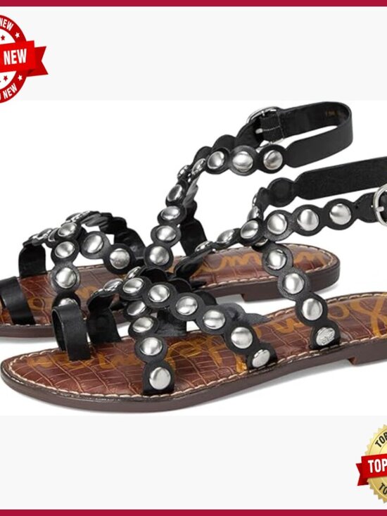 Shoes - Studded Gladiator Sandals with Scalloped Toe Strap, 0.625 Inch Heel
